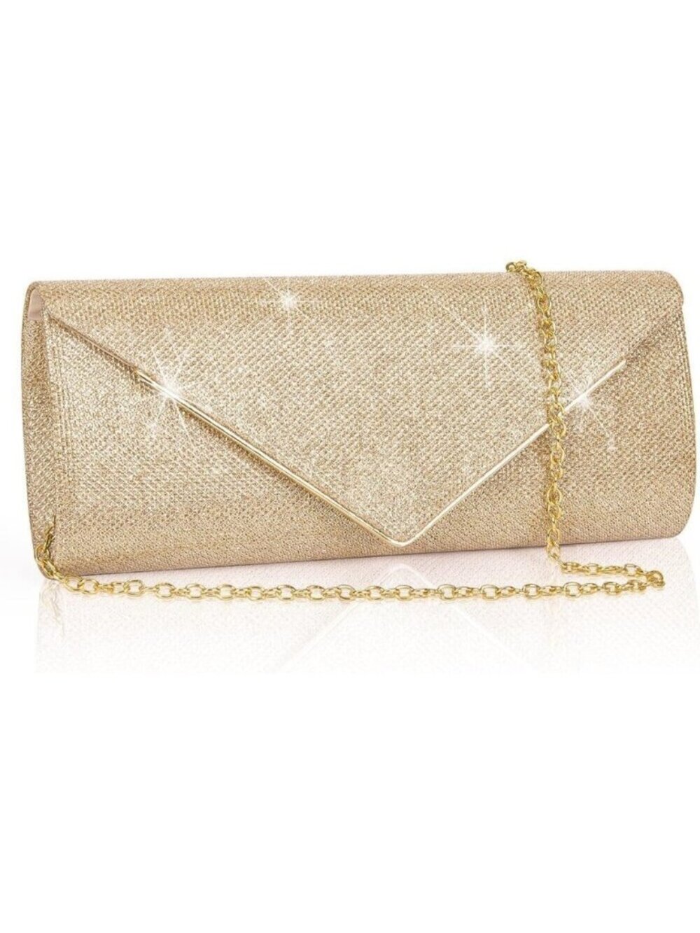 🆕Women Gold Clutch Purses Sparkling Envelope Evening Bag with Detachable Chain